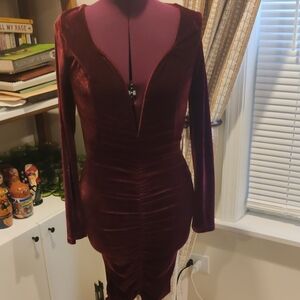AKIRA Deep Wine Velvet Long Sleeve Dress
